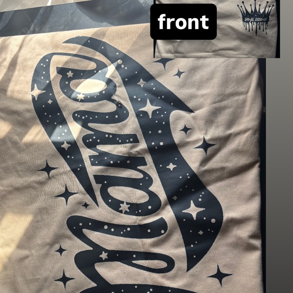 Beige Graphic Tee with Black Print